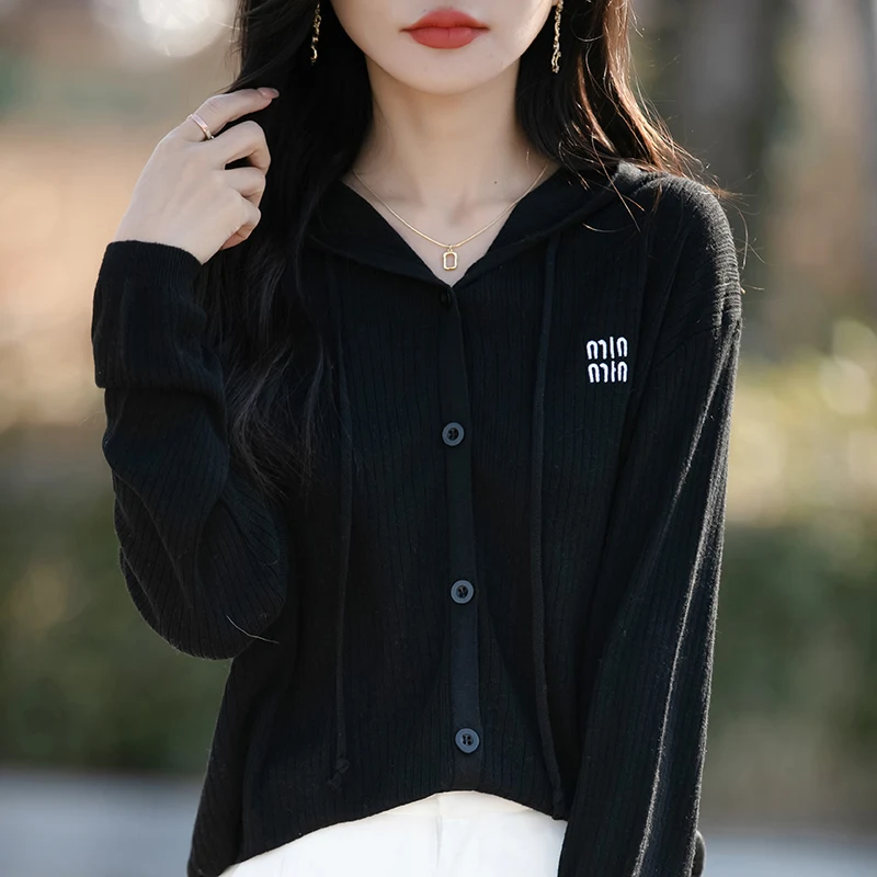 2025 Spring and Autumn women's cashmere cardigan hooded cardigan knitted sweater cardigan fashionable cashmere sweater jacket