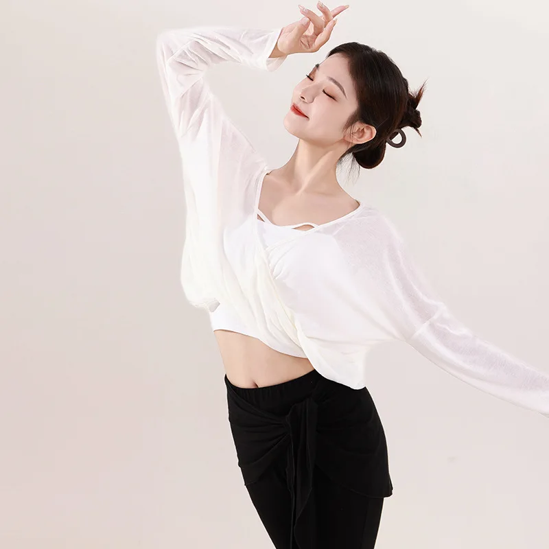 بلوزة للرقص الكلاسيكي للسيدات البالغات للخريف والشتاء بتصميم رفيع وفضفاض ملابس لممارسة اليوجا