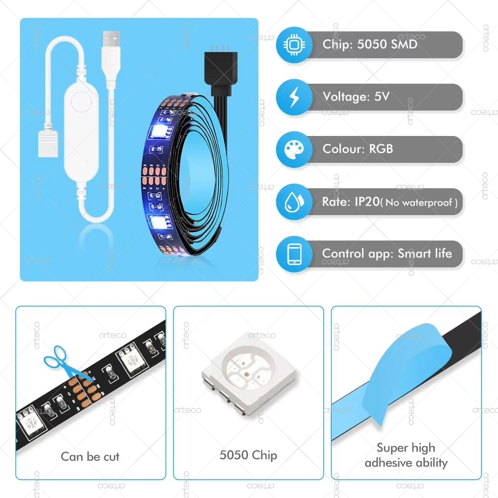 DC5V Tuya WiFi USB LED Streifen Smart Leben APP Steuerung Farbwechsel 5050 RGB TV Hintergrundbeleuchtung Flexible Lampe Band Für Raum Dekoration