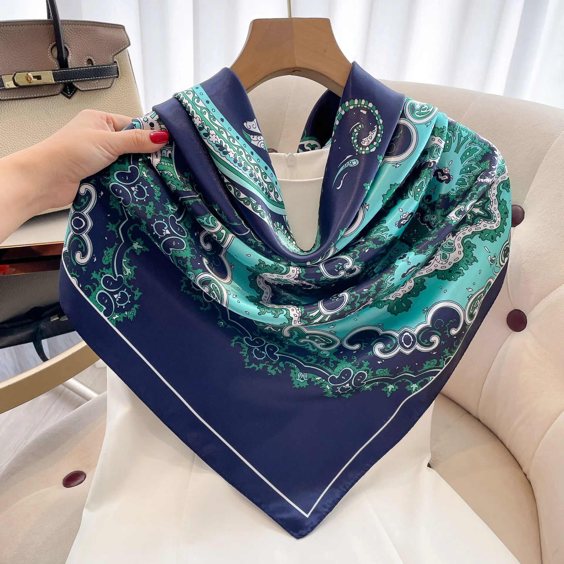 Silk Scarf Headwraps For Women Fashion Leopard Foulard Satin Shawl Scarfs Big Size 90*90cm Square Hair / Head Scarves Bandana