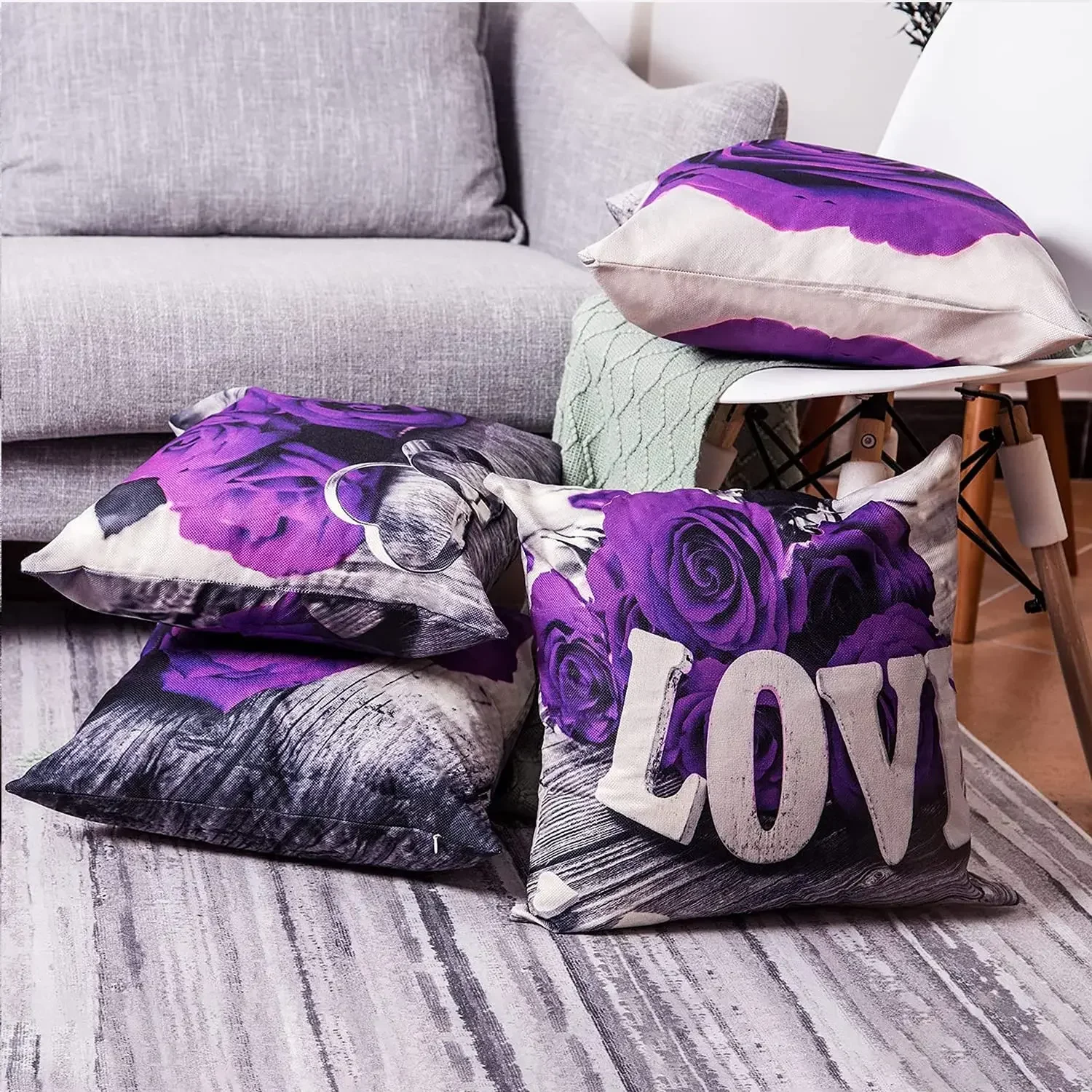 Valentine's day purple rose flower pillowcase sofa cushion cover home improvement can be customized for you 40x40 50x50 60x60