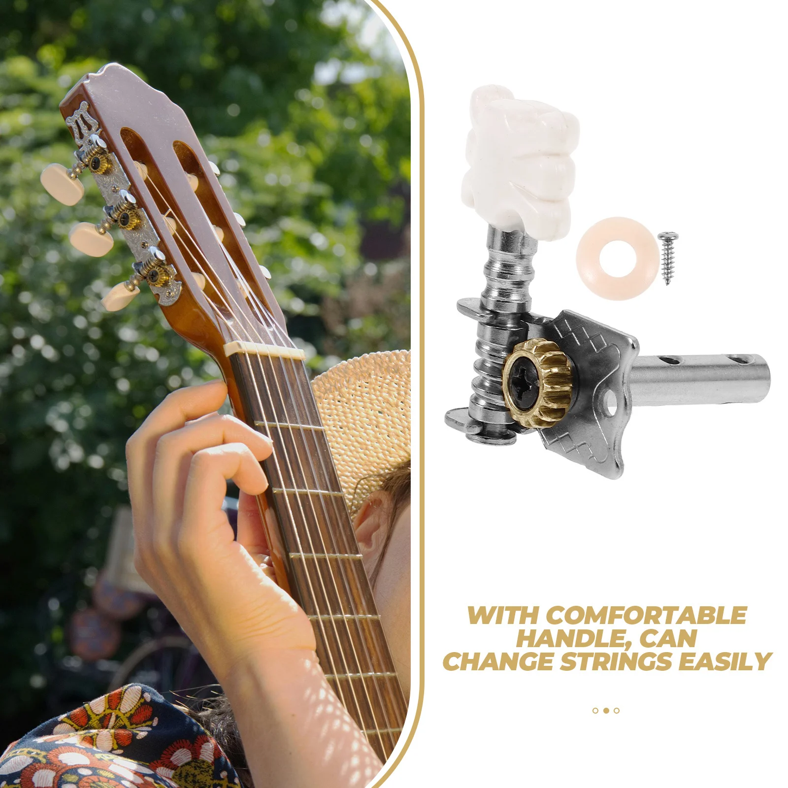 

6pcs String Tuning Pegs Acoustic Guitar White Flower Head Dual Hole Steel Post Locking Tuners For Folk Classical Ukelele
