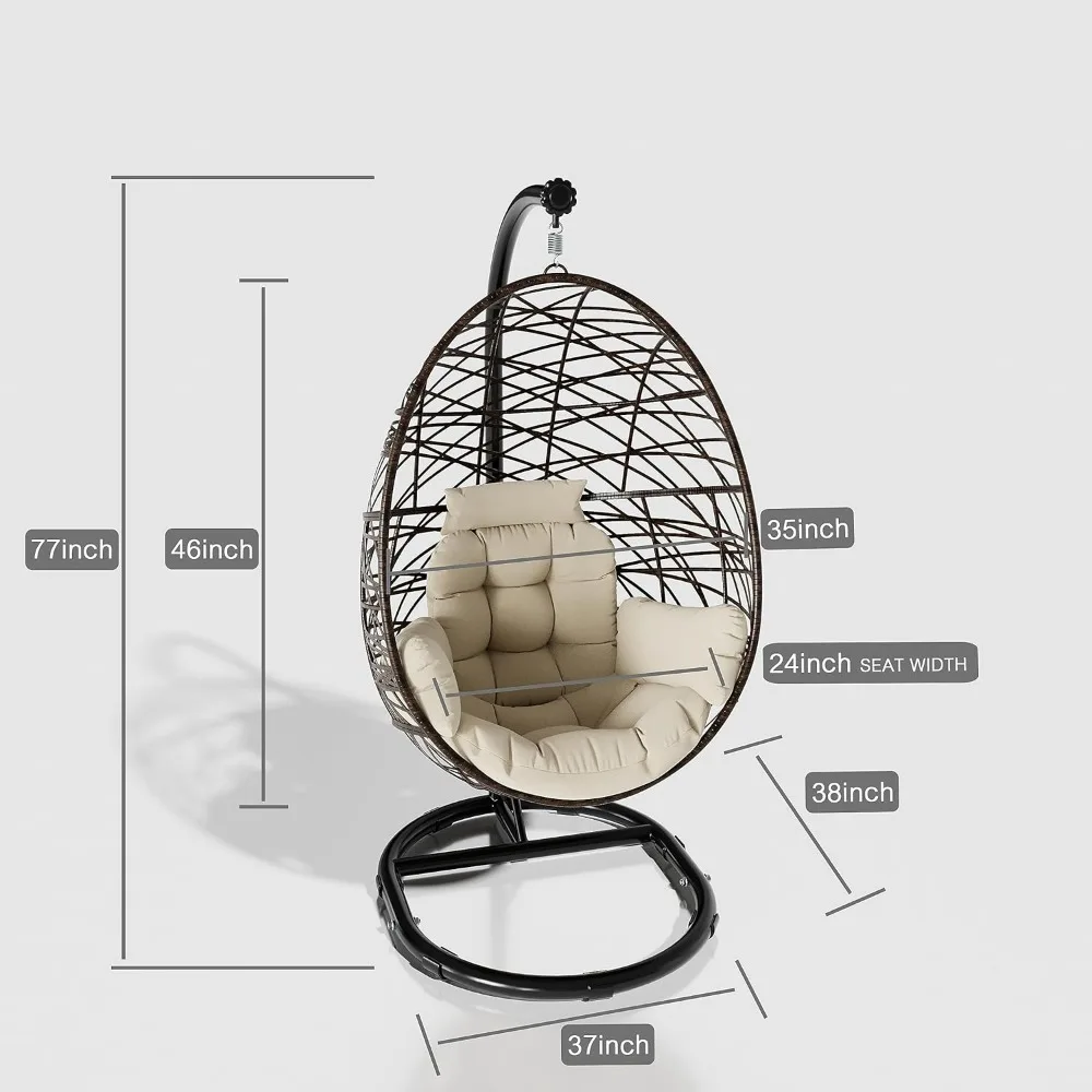 Egg Chair Outdoor Indoor Wicker Tear Drop Hanging Chair with Stand Color Cushion Brown,Hanging Basket Chair Hammock