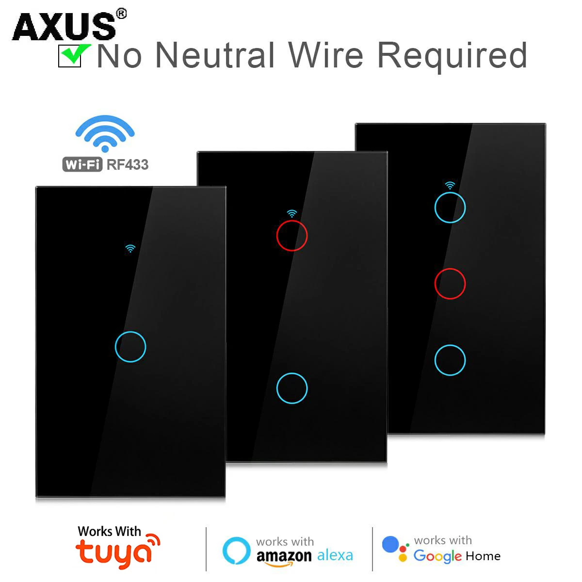 Kompatibel mit Tuya WiFi US Smart Light Switch, Neutralleiter/kein Neutralleiter erforderlich, 120-Typ Wand-Touch-Schalter, Alexa, Google Home