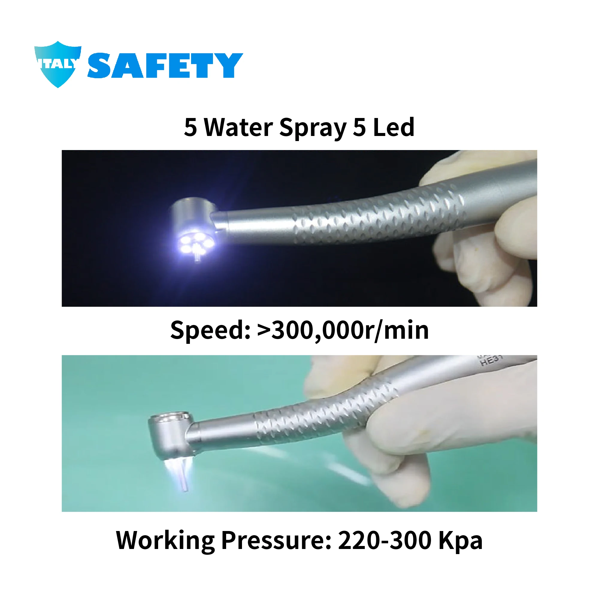 Safety 6 way water spray De ntal lab handpiece Max 300k Rpm fast De ntal handpiece for sale with generator light