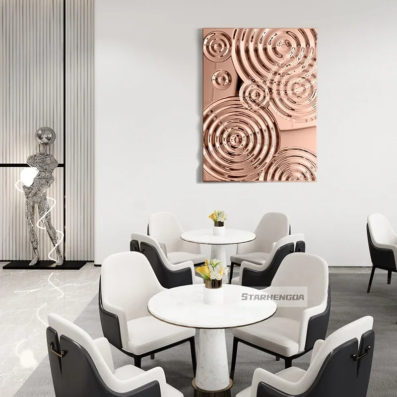 Nn Rectangle Ripples Metal Stainless Steel Background Wall Pendant Living Room Hotel Bedroom Villa Wall Decoration