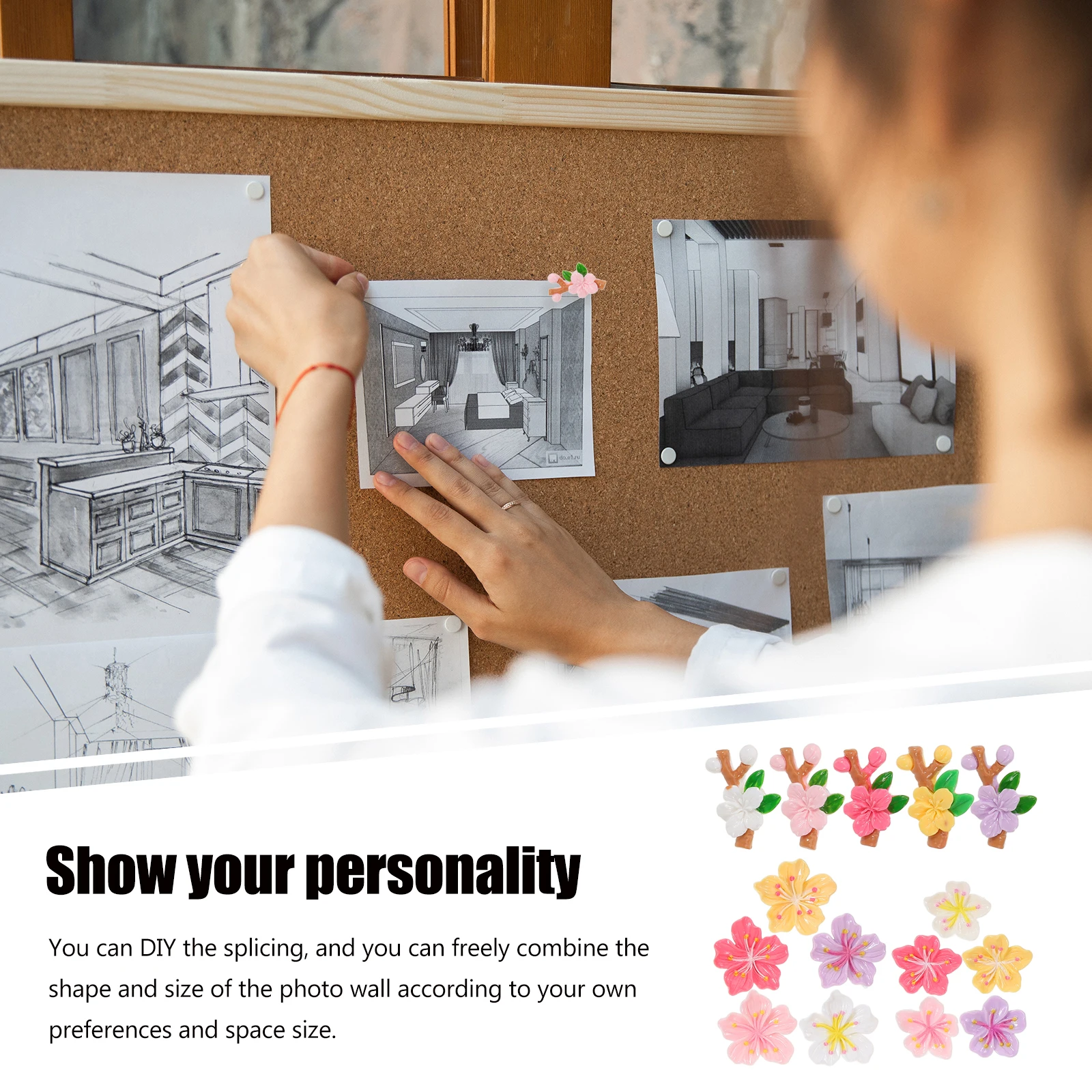 

20Pcs DIY Flower Thumb Tacks Photo Wall Decoration Push Pins Cherry Blossom Peony for Cork Board Bulletin Bulletin Board Pushpin