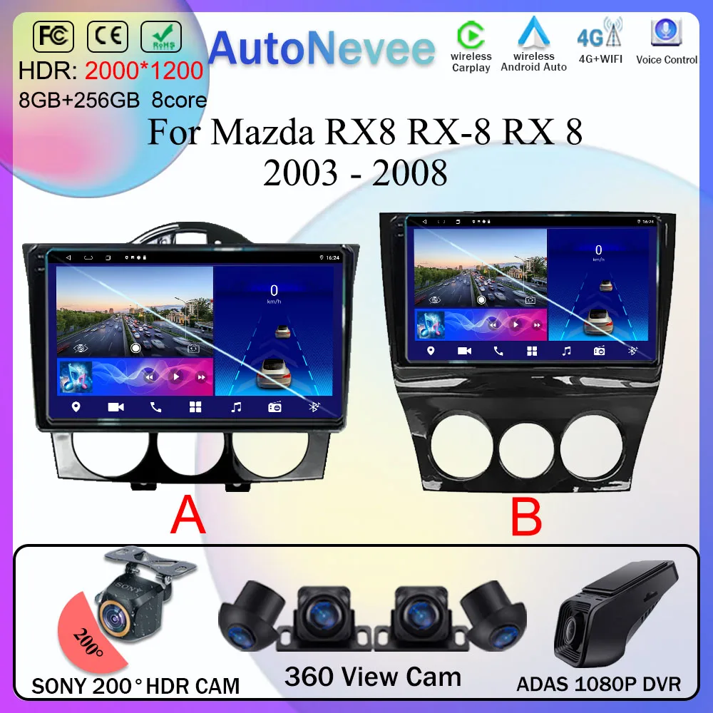 

Android 13 для Mazda RX8 RX-8 RX 8 2003 - 2008 автомобильное радио, мультимедийный видеоплеер, навигация GPS Carplay Auto 2DIN ﻿