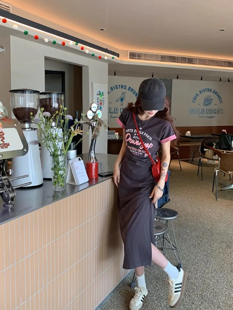 Ey round Ne imprimé T-shirt Dr femmes minceur décontracté tricoté jupe longue été Faion trajet Sle a-ligne Dr