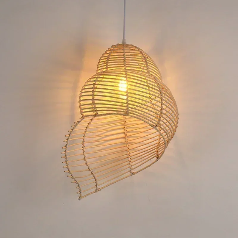 Conch Bamboo Rattan Retro Pendant Light  Rustic Style Bamboo Handmade Pendant Light Restaurant Hanging Decorative Lighting