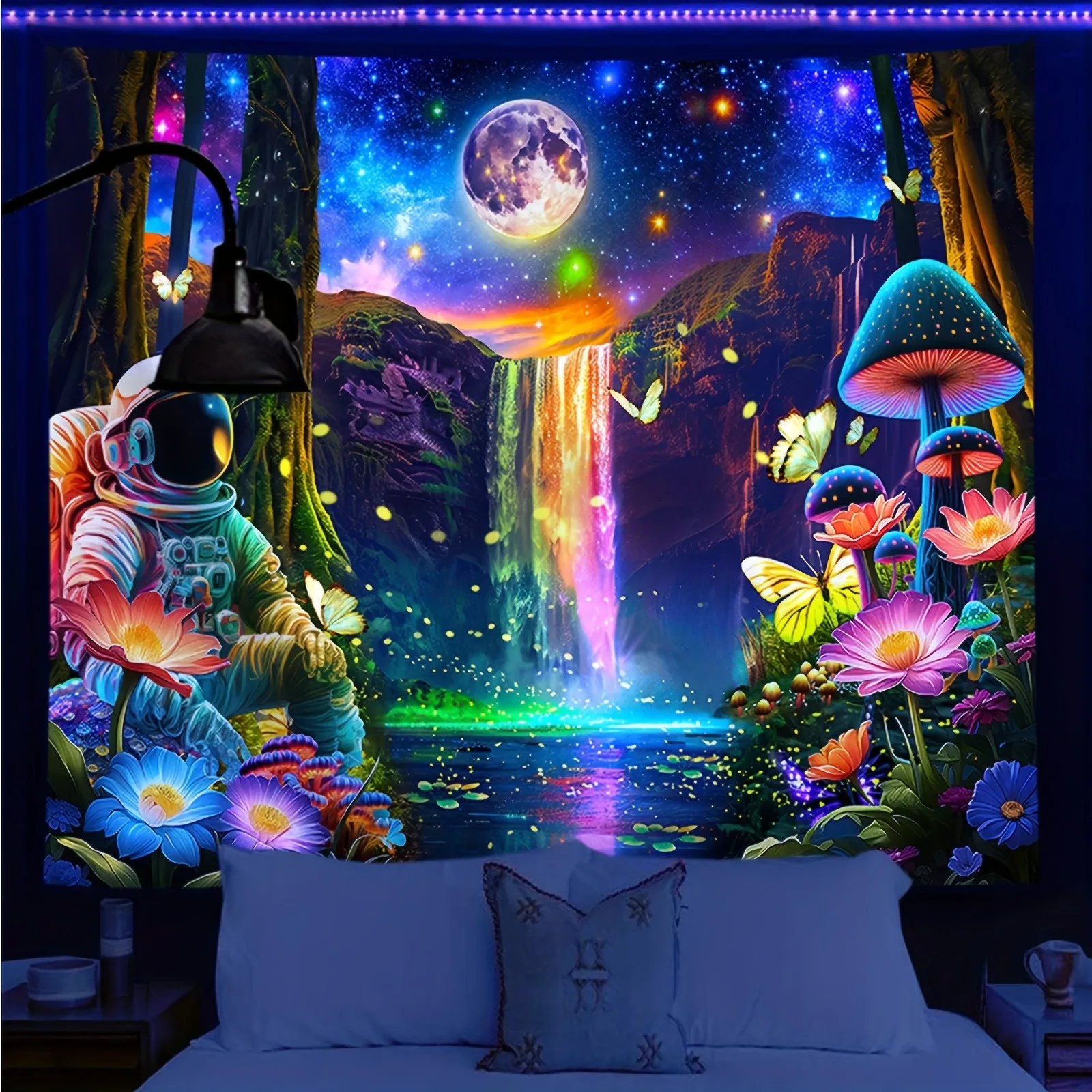 Astronaut Adventure Fluorescent Tapestry Explore Beyond the EarthUV tapestry wall hanging bedroom