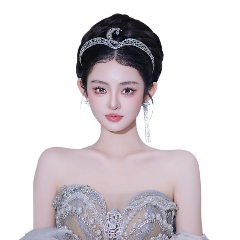

Light luxury simple high-end elegant bride exquisite moon crown Korean style accessories