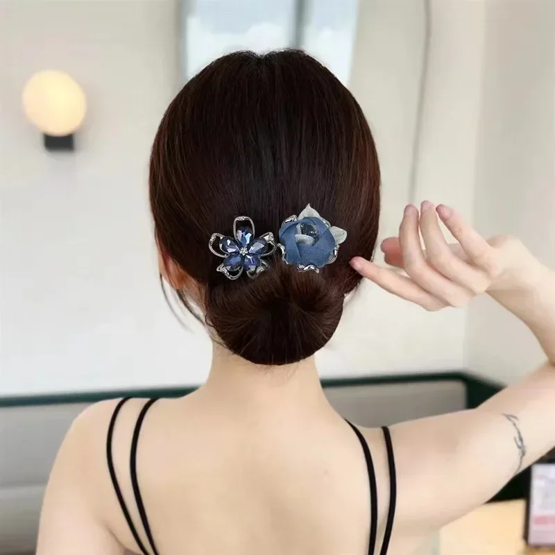 Fashion Elegant Flower Coiling Rod Hair Accessories for Women Retro Luxury Back Spoons Curly Hair Sticks Headwear Mom\'s Jewelry