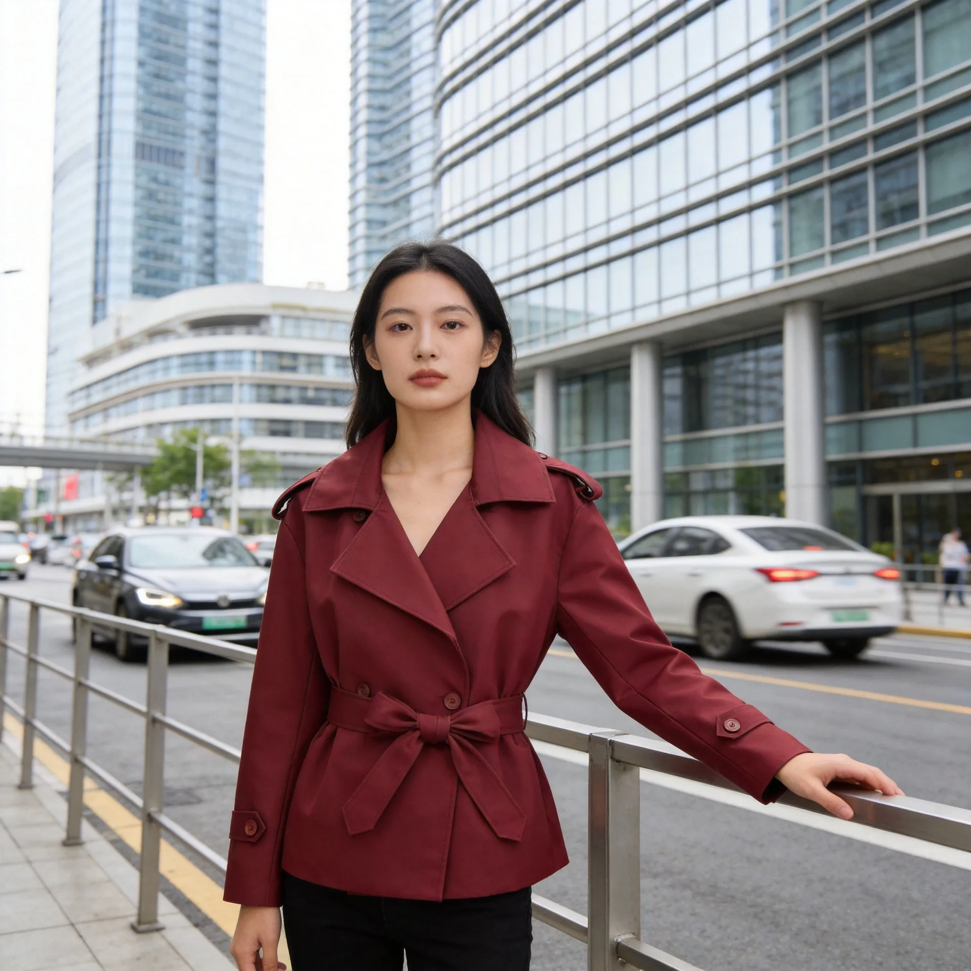 Loose Fit No Pattern Coat Elegant with Long Sleeve Medium Weight Regular Length Graceful Elegance Belted Trench Coat for Women