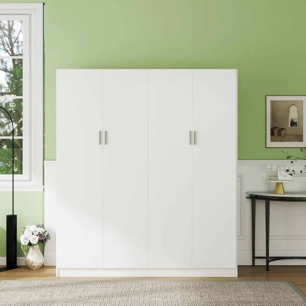 Armadio per camera da letto a 4 ante con ripiani, asta per appendere la camera da letto, bianco