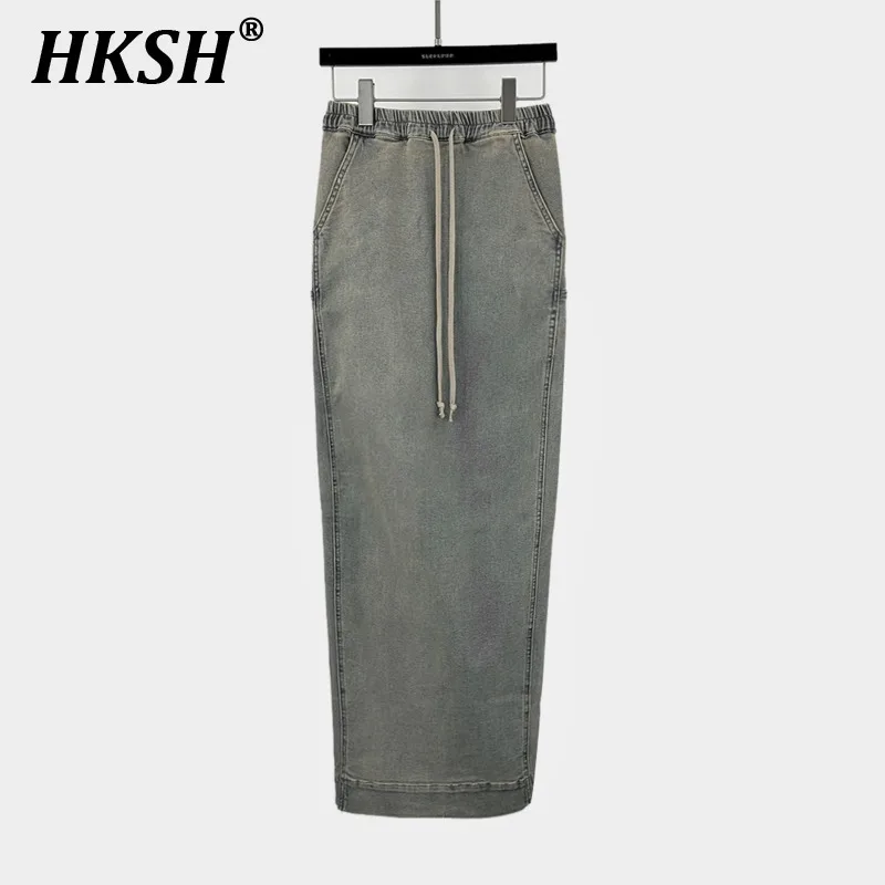 HKSH Spring Autumn New Women's RO Punk Stylish Vintage Wrapped Casual Denim Skirt Office Lady Chic Elastic Waist Skirts HK3124