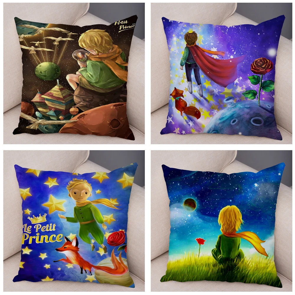 Cartoon Little Prince Pillow Case Decor France Anime Print Throw Pillowcase for Sofa Home Children Room Soft Plush Cushion Cover