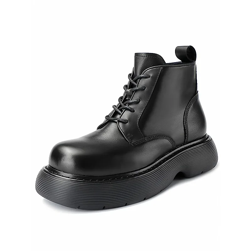 

Мужские ботинки на платформе из натуральной кожи, молодежные повседневные ботинки дерби на толстой подошве, деловые повседневные мотоциклетные ботинки челси высокого качества из воловьей кожи