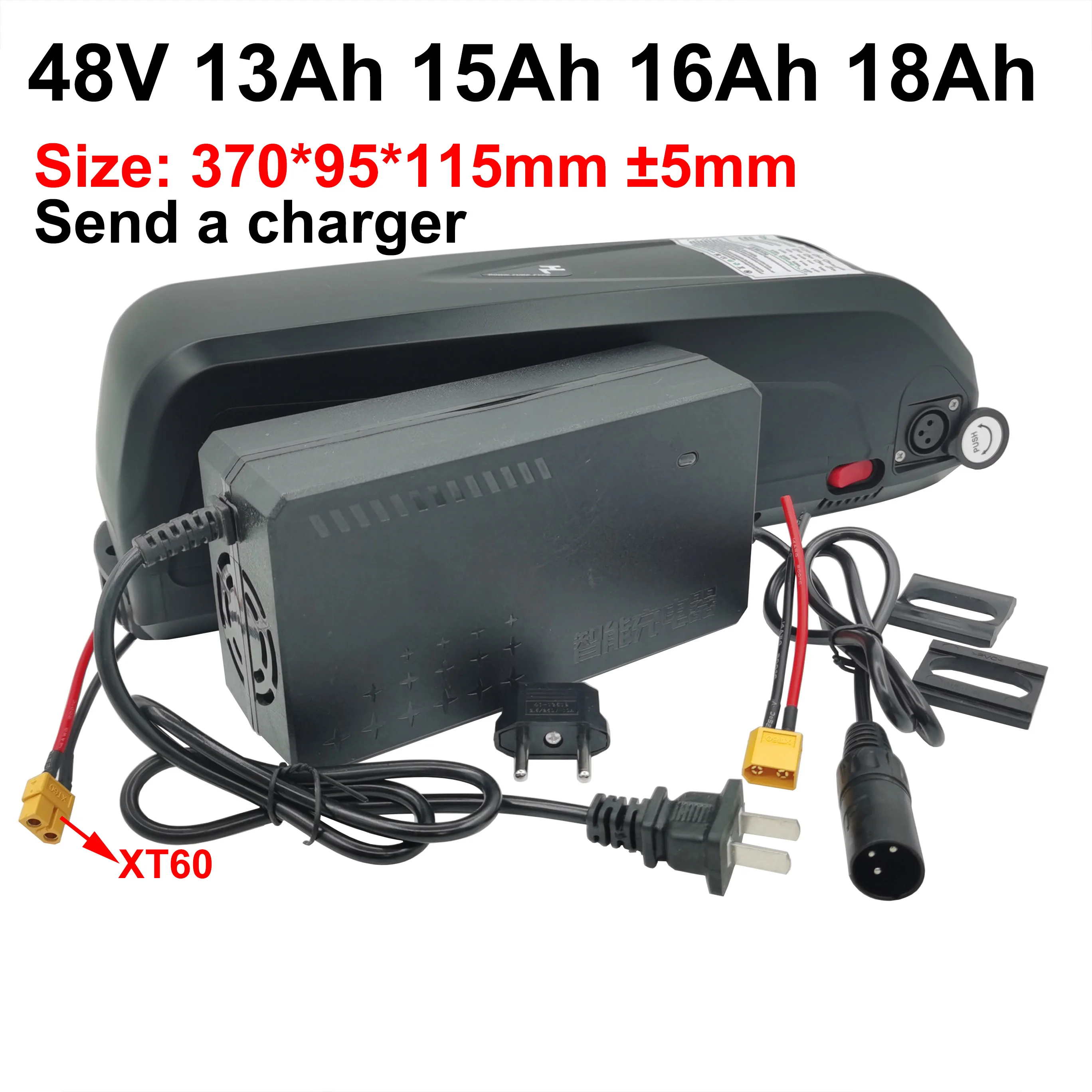 بطارية ليثيوم 48 فولت 13Ah 15Ah 16Ah 18Ah 18650 قابلة للشحن 13S 5P للدراجة الجبلية Hailong Shell إرسال شاحن جديد مخصص