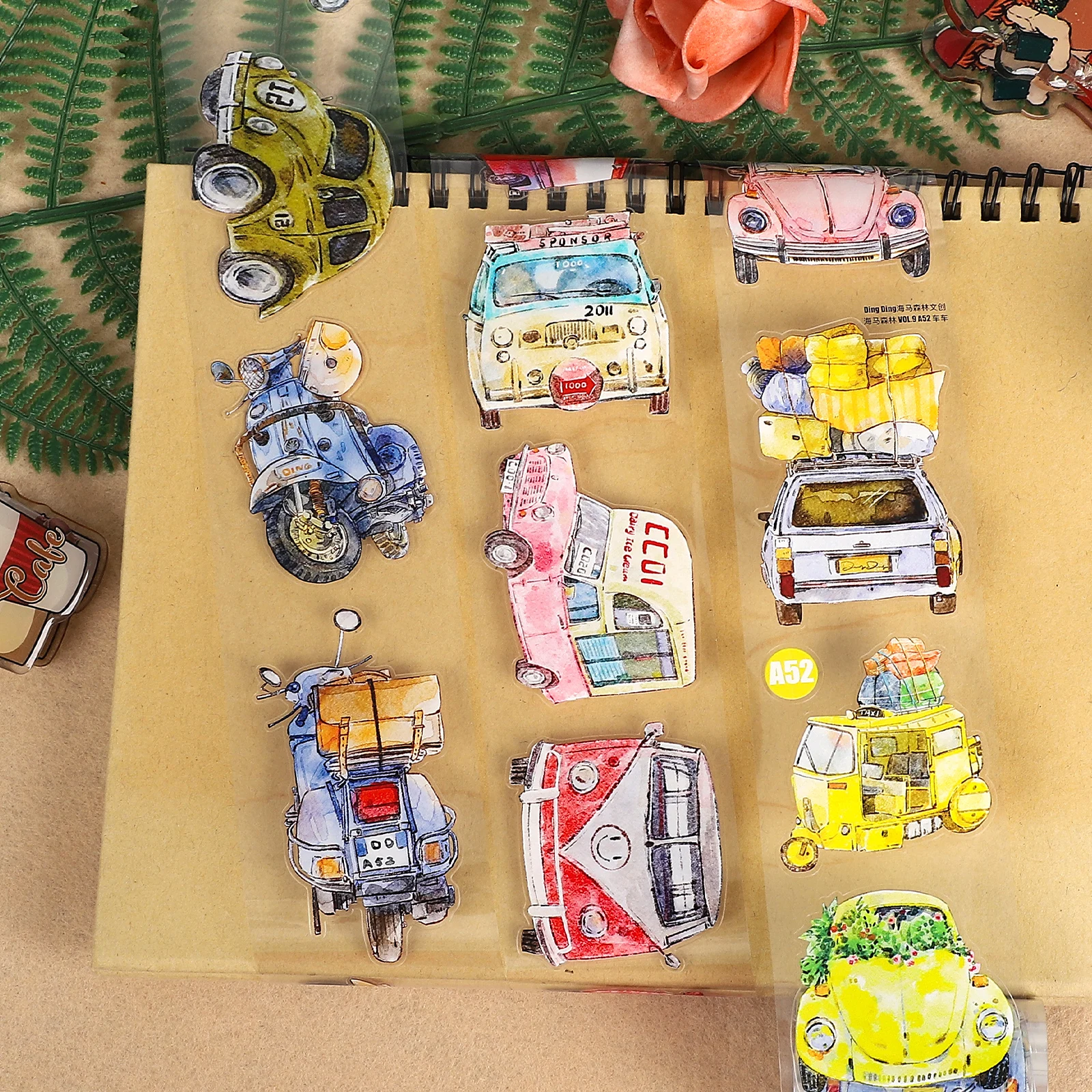 50mm*5m Vintage Car Landscape PET Tape Creative DIY Journal Material Collage Scrapbook Stationery