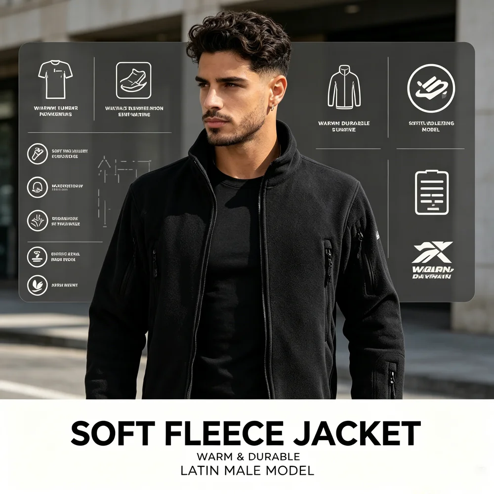 Winter Mens Softshell  Polar Fleece Jacket Man Stand Collar Tactical Action Coats Outdoor Men Thermal Windbreaker Work Jacket
