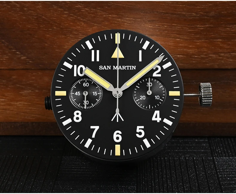 San Martin Men Chronograph Watch 38.5mm Panda Manual Wind Mechanical Wristwatch 10ATM Waterproof Luminous Sapphire ST1901