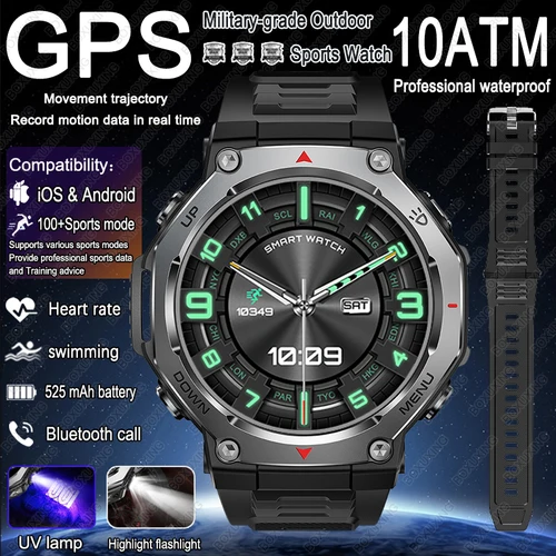 Nuevo reloj inteligente militar para deportes al aire libre, seguimiento de movimiento GPS, 5 ATM, resistente al agua, ritmo cardíaco, HD, Bluetooth, llamada, reloj inteligente para hombres para Xiaomi