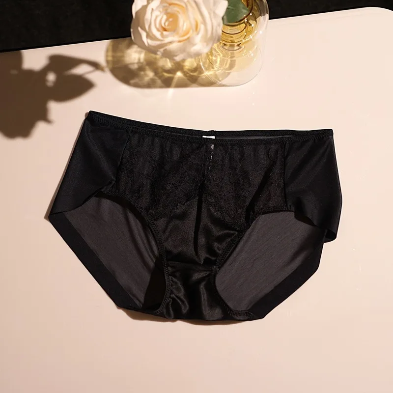 Winsleter-2PCS 93%Silk Sexy Briefs, Mid-Waist Lace Patchwork, Women French Breathable Traceless Underwear, 2026 Spring P61316CC