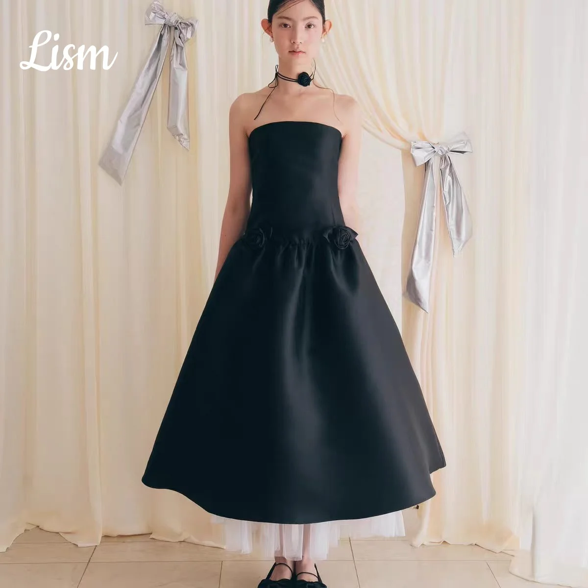 Lism Modern Wedding Party Dress Back Satin Contrast White Bridal Gown 웨딩드레스 Korea Photo Shoot 2026 Customized Evening Dresses