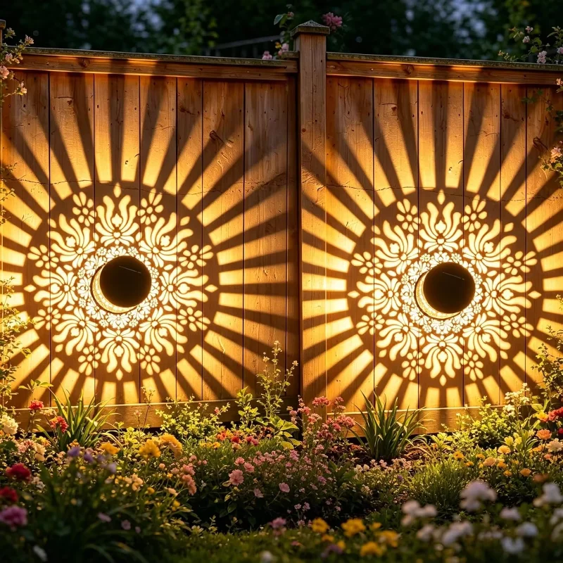 Solar Peony Mandala Wall Light Outdoor IP65 Waterproof Garden Fence Decorative Solar Lamp Warm Color Changing Patio Stair Light