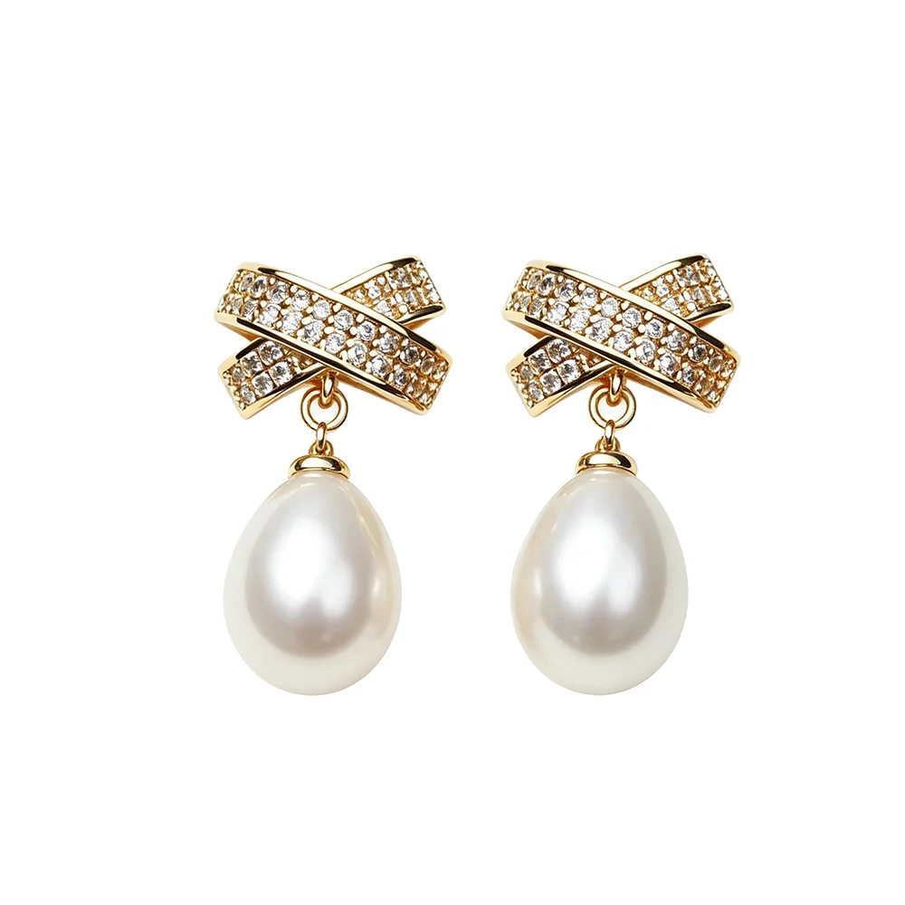 Trendy White Natural Pearl Woman Earrings, Wedding Bridal Fresh Water Pearl Earrings Silver 925 Jewelry Anniversary Gift Black