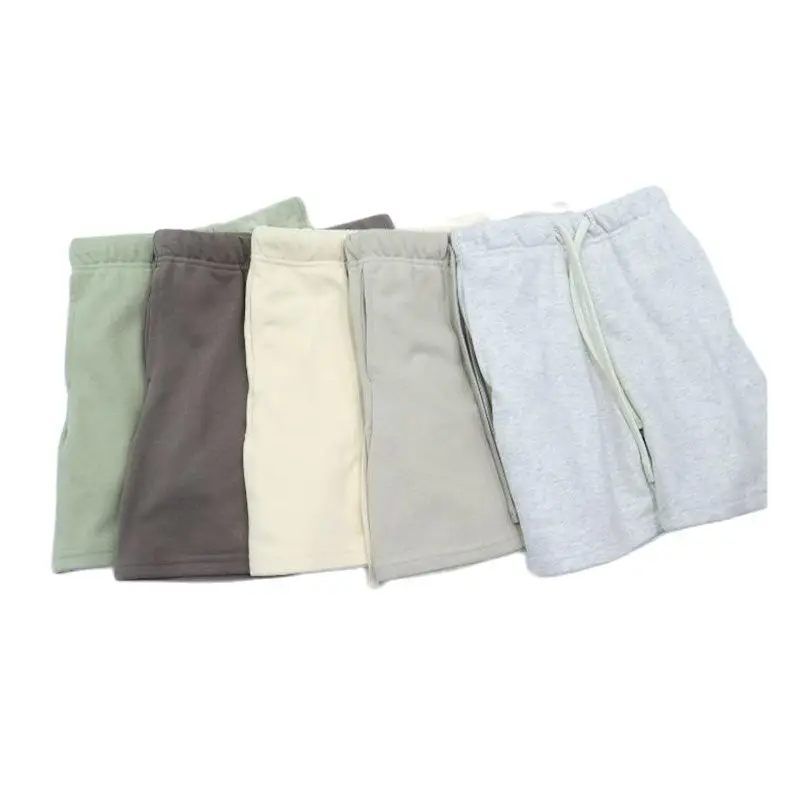 Pantalones cortos deportivos para hombre, Shorts de algodón de cintura media, informales, sólidos, con cordón, bordados personalizados, a la moda, 380g