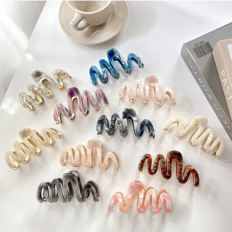 Korean New Retro 11.5cm Acetic Acid  Shark Clip High Quality Wave Metal Hair Clip Claw Hair Accessoriese For Woman Girls