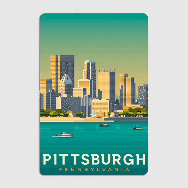 Pittsburgh Travel Scenic Spot Retro Posters Metal Sign Custom Kitchen Tin Wall Indoor Decor Drawing Room Decor Home Decor