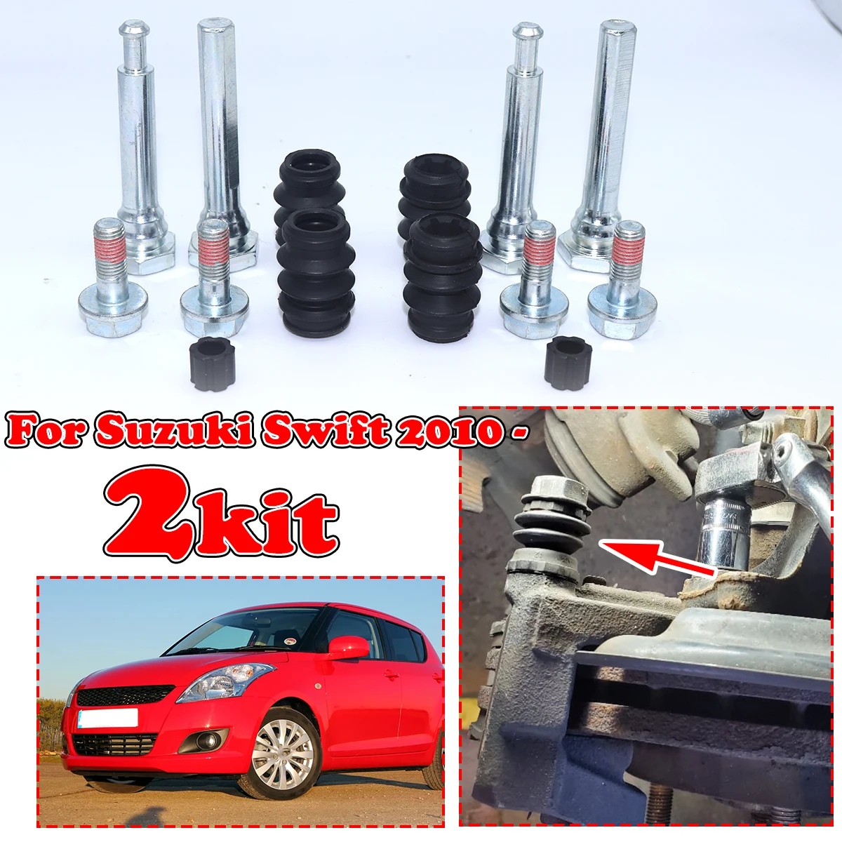 

14pcs FRONT Car Brake Caliper Slider Guide Pins Bolt For Suzuki Swift 2010- Disc Housing Bellows Sleeve Boot Seal HEX REPLACE