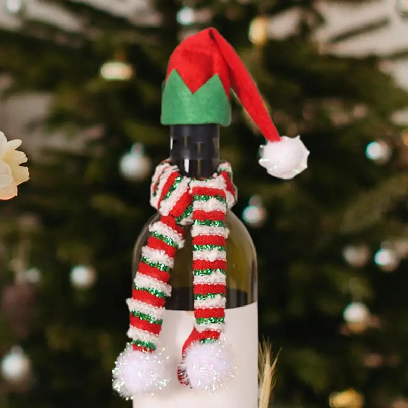 Christmas Wine Bottle Cover Small Bottles cups cute Decoration Santa Hat and Scarf for Home Hotel Bar Restaurant Decoration