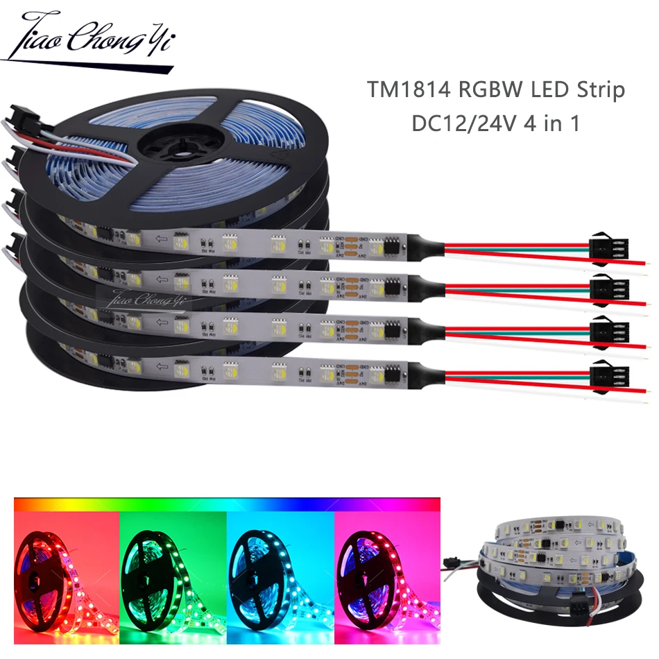 DC12V 24V LED Strip 4 Colors in 1 RGBW RGBWW LED TM1814 IC Addressable 5050 RGBW Pixel White PCB IP30 IP67 Waterproof