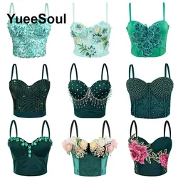 Green Crop Tops Diamond Tassel Corset Top 2026 New Summer Sweet Cute Y2K Evening Party Sexy Bustier Streetwear Woman Clothes