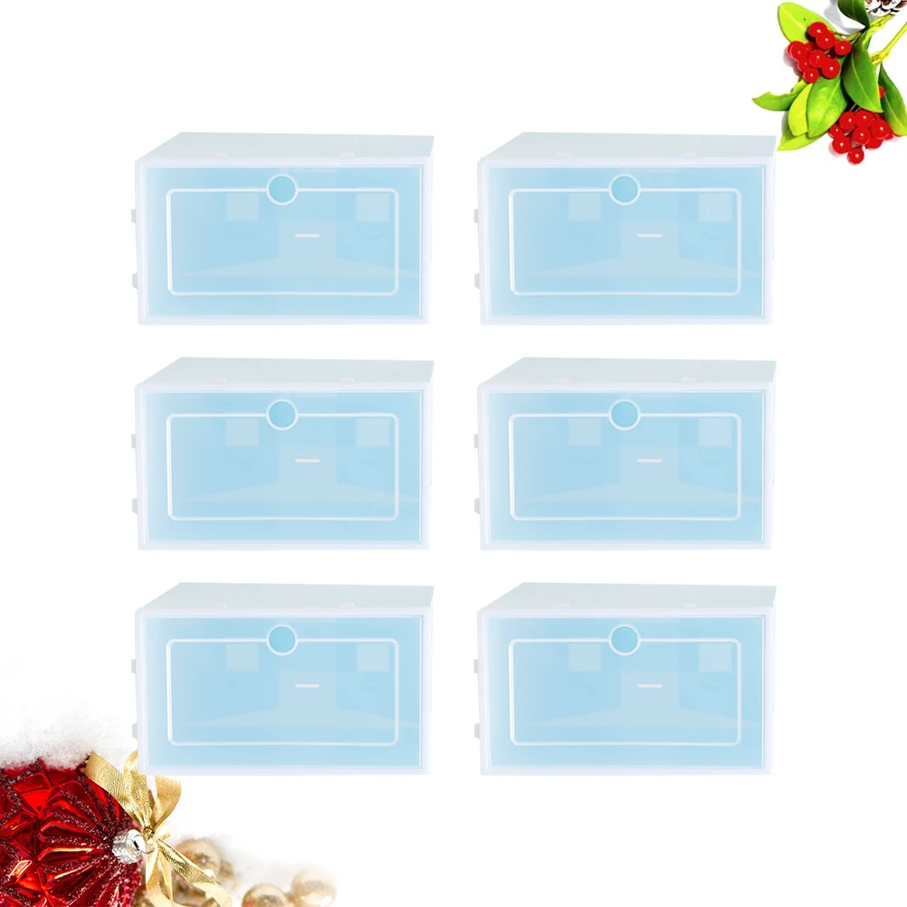 

6PCS Shoes Box Stackable Containers Bins Blue Shoes Storage Box Thick Transparent Door Closet Organizer Tidy