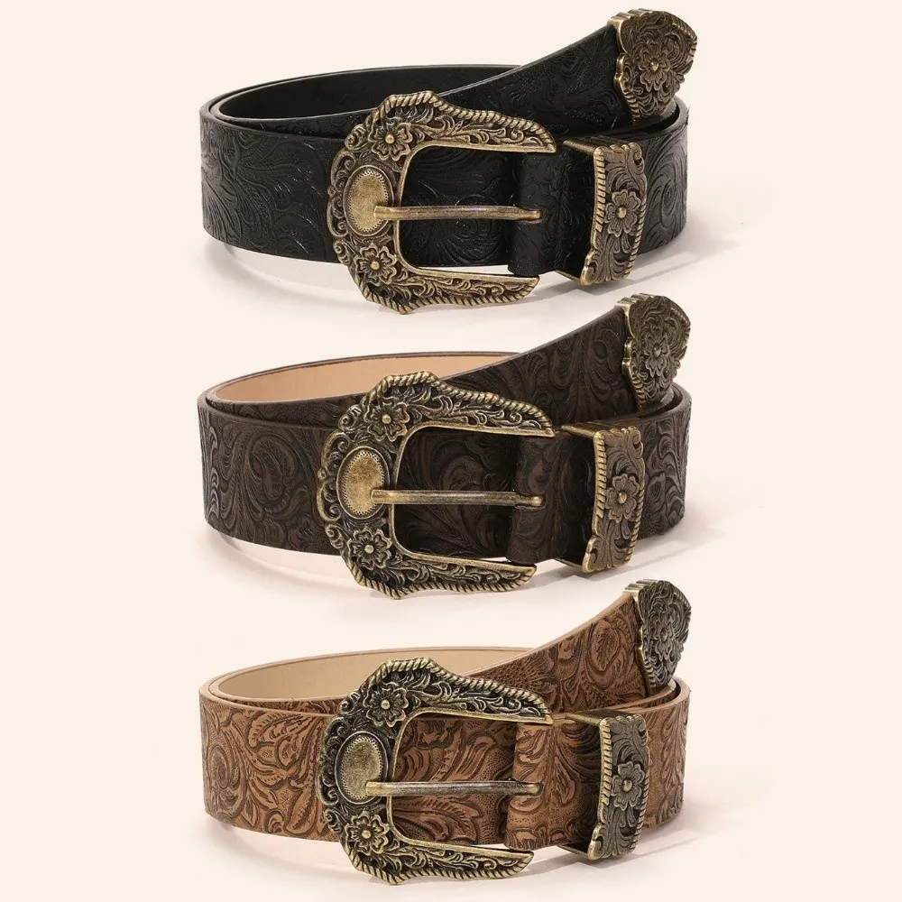 Modischer breiter Western-Cowboy-Gürtel aus PU-Leder, lässiger Schnallengürtel, Vintage-Retro-Taillengürtel für Herren und Damen