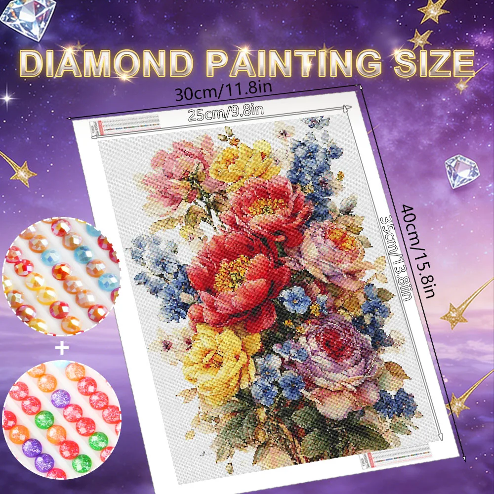 HUACAN Diamond Painting Kit Flower Rose Hydrangea  AB Fairy Dust Full Round Drill Art Lilac Floral Diamond Mosaic Art view 2