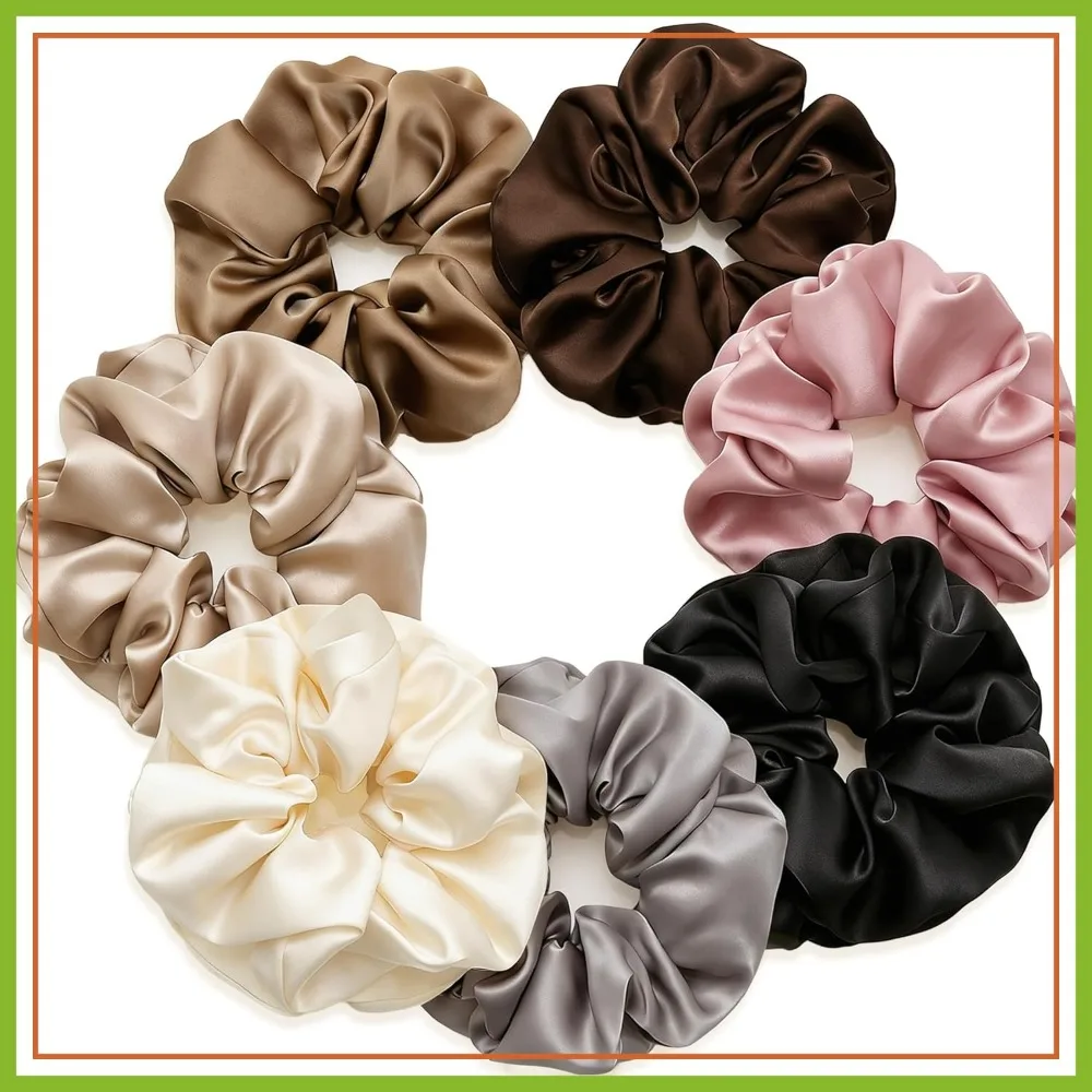 

7PCS Premium Big Satin Hair Scrunchies, 5 Inch Large Soft Hair Ties for Thick Hair, Elastic Ponytail Holders for Women