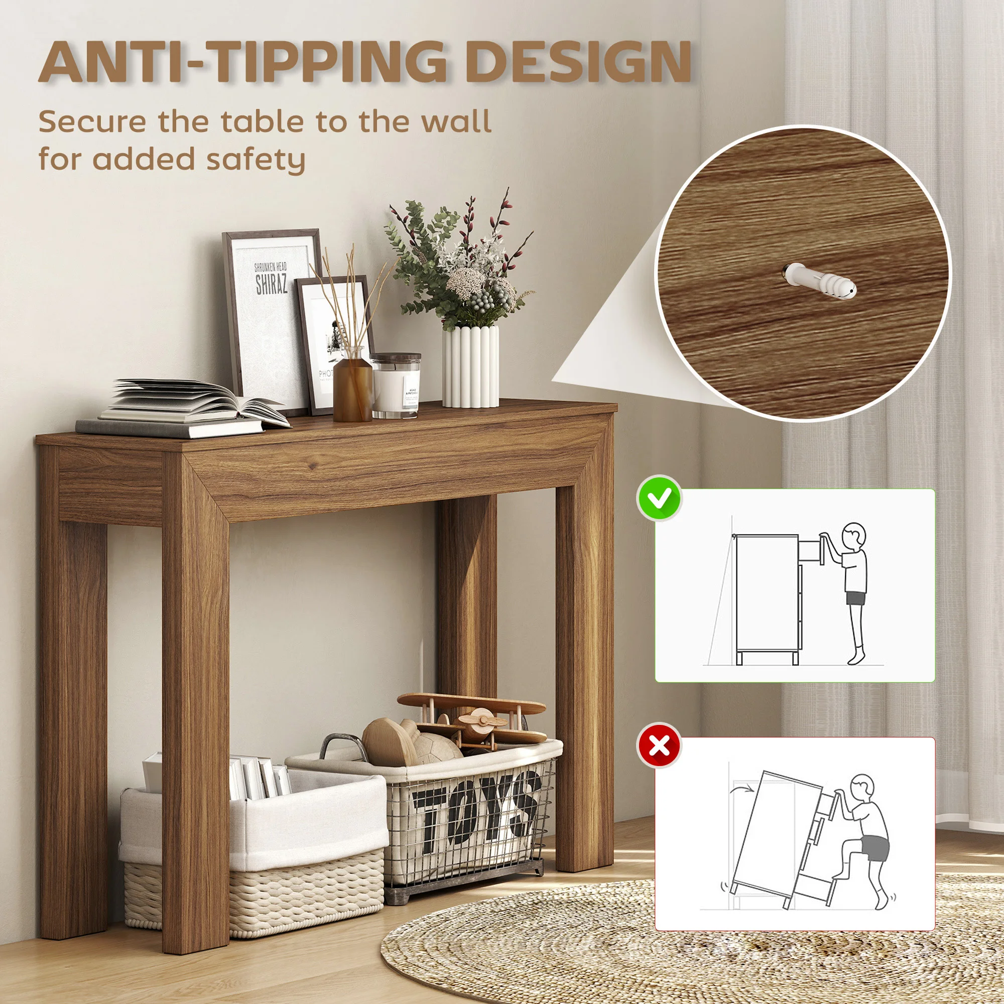 Modern Entryway Table, 47" Narrow Console Table for Entryway, Sofa Table Behind Couch, Living Room, Hallway, Walnut view 6