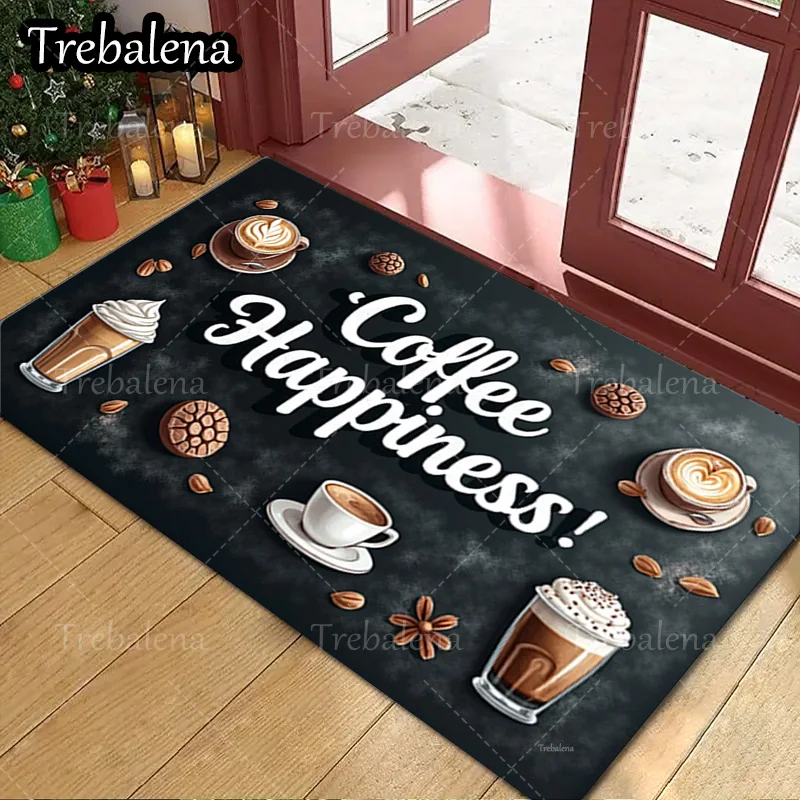 

1pc Welcome Door Mat Coffee Happiness Cozy Kitchen Mat with Cupcake and Cookies Design