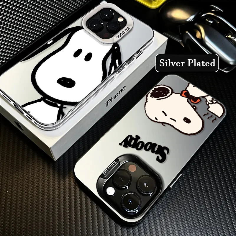 Cartoon Cute S-noopyS For iPhone Apple 15 14 13 12 11 XS XR X 8 7 Pro Max Plus Colorful Silver Shockproof Phone Case Shockproof