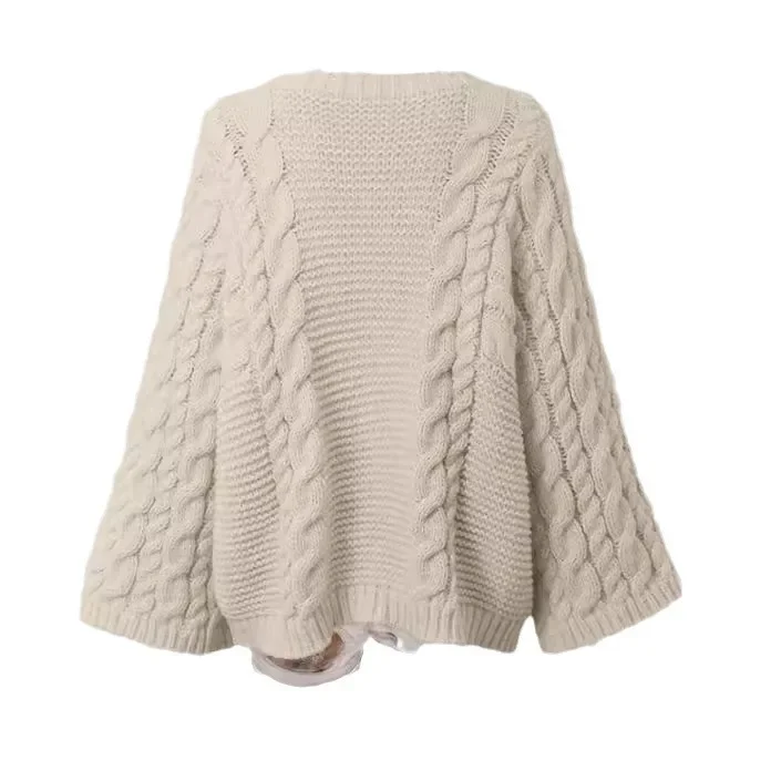 

Women's Bell Sleeve Sweater Crewneck Oversized Knit Top Elegant Spring Fall Blouse Soft Yarn Pullover