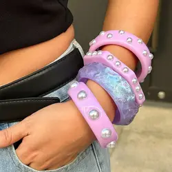 DIEZI Exaggerated Sweet Cool Resin Acrylic Bangles Irregular Imitation Pearl Geometric Bangles For Women Men Bracelet Jewelry