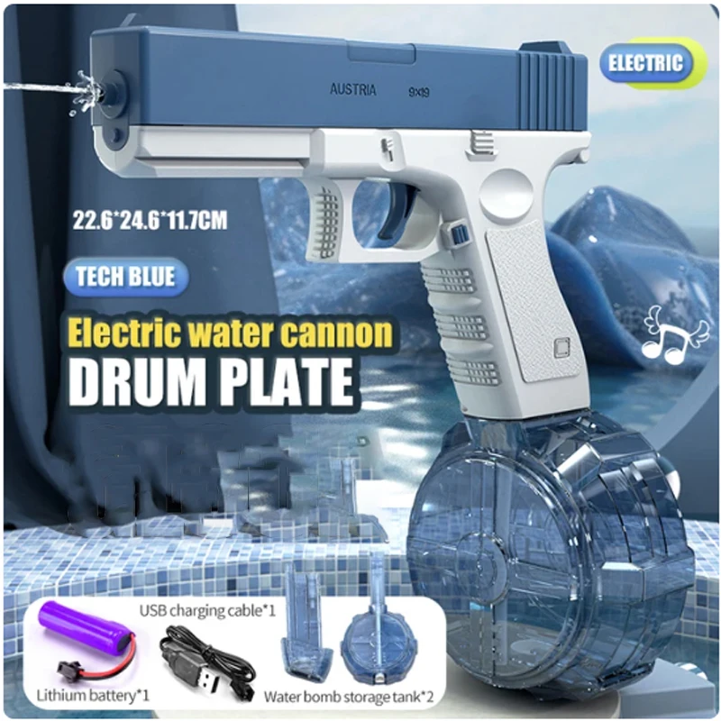 New Water Gun Electric Pistol Shooting Toy Full Automatic Outdoor Beach Gun Summer Water Beach Toy Play The Drum Magazine