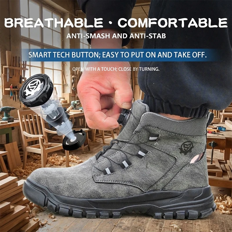 Universal Work High Top Safety Shoes Anti-smash Puncture Proof Rotary Buckle Steel Toe Protective Boots safety shoes