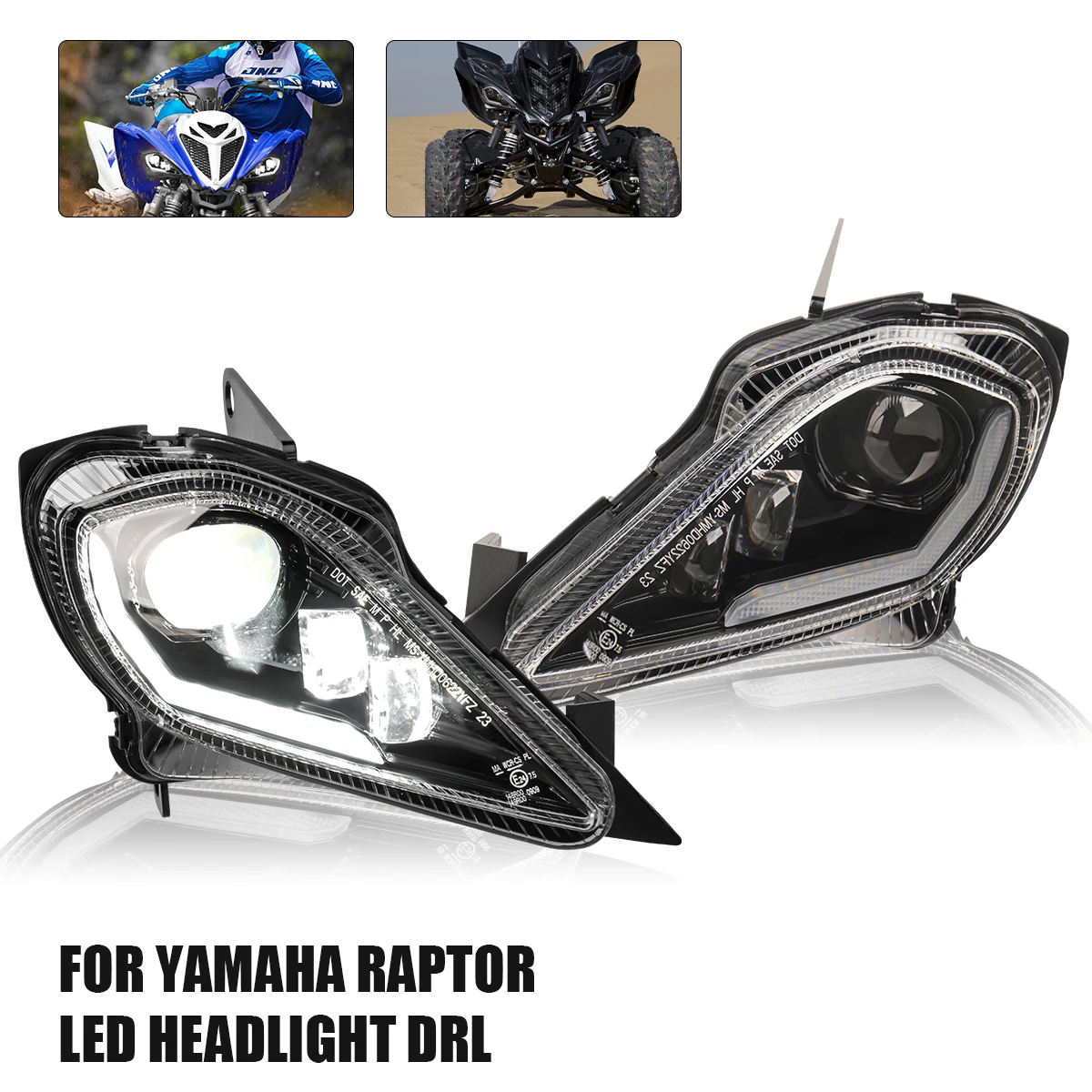 LED Headlights Assembly Kit for Yamaha Raptor 250 350 700R YFZ450R YFZ450X Wolverine 350 Accessories DRL Turn Signal Headlamp image 5